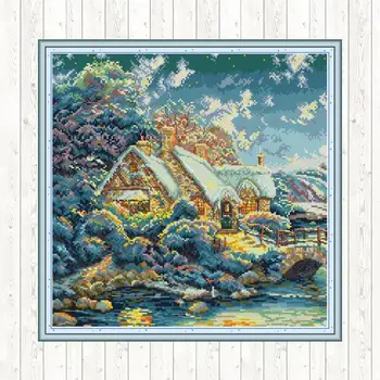 

House In The Hills Patterns DIY Needlework 14CT 11CT DMC Counted Printed Canvas Chinese Cross-stitch Sets for Embroidery Kit Art