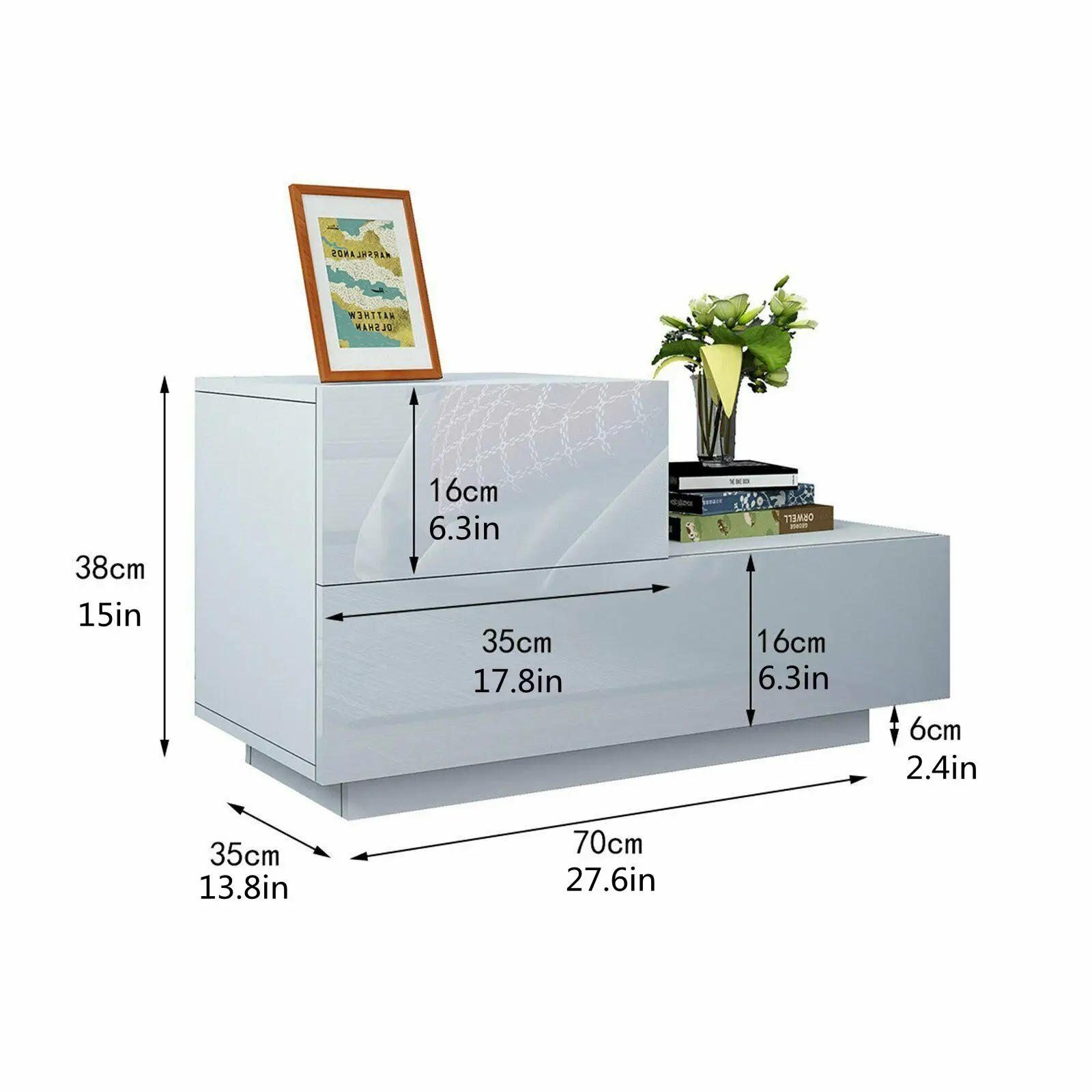 Multifunction RGB LED Nightstand High Gloss Night Tables Bedside Cabinet Bedside Table with 2 drawers Home Bedroom Furniture