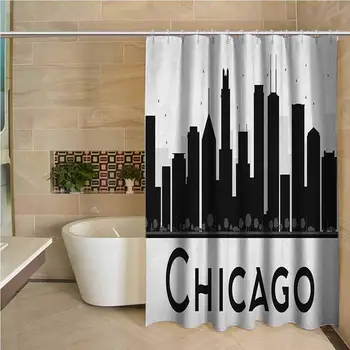 

Chicago Skyline Hotel Quality Polyester Shower Curtain Simplistic Urban Silhouette Tourism Downtown Business City Buildings