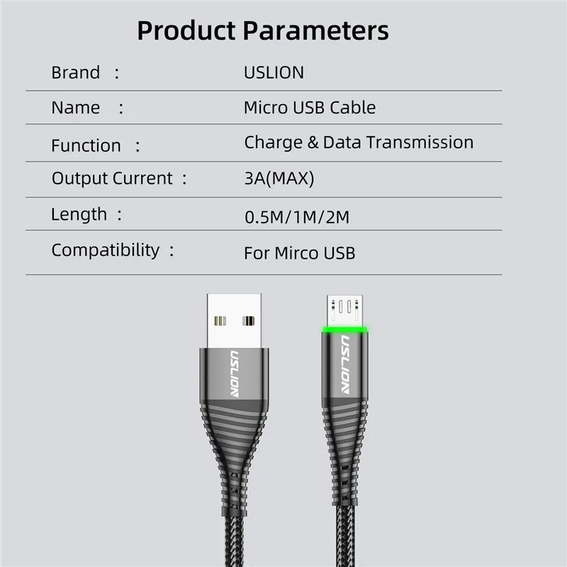 USLION 3A LED Micro USB Cable Fast Charging Micro usb Charger Support Data Transmission For Samsung Cord Android Mobile Phone USLION 3A LED Micro USB Cable Fast Charging Micro usb Charger Support Data Transmission For Samsung Cord Android Mobile Phone