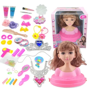 

Children Doll Deluxe Styling Head Makeup Hairstyle Play Toy - Big Wave, Double Ponytail + Air Bangs /Straight Hair + Neat Bangs