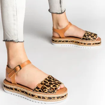 

Woman's Leopard Flats Sandals Summer Platform Sandals Female Comfortable Work Shoes Girls Light Weight Beach Sandalias Platforma