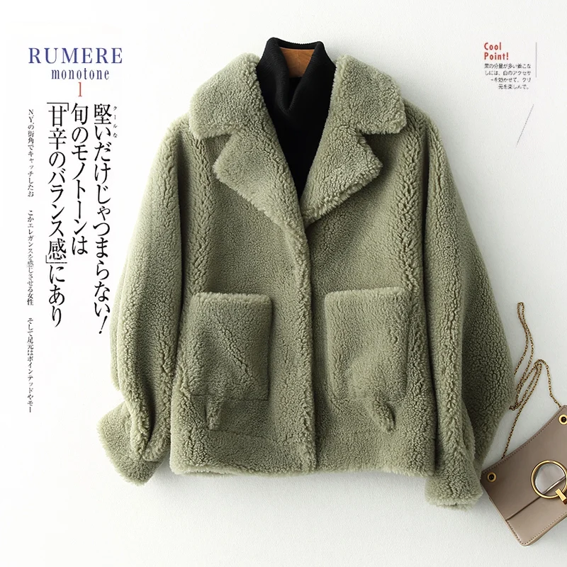 pea green color Женская одежда, зимняя верхняя одежда, пальто, новинка, для женщин, стрижка овец, большие частицы, пальто, меховое пальто, 1023 - Цвет: pea green color