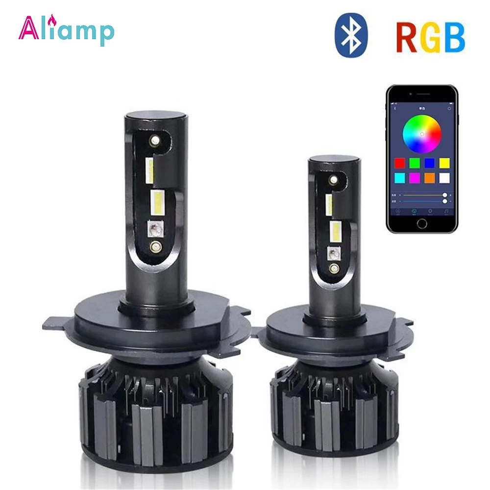Headlights RGB Colorful LED Lights H4 H7 H11 Super Bright Far and Near Driving Lamp Mobile APP Control Voice 6500K 2PCS | Автомобили и