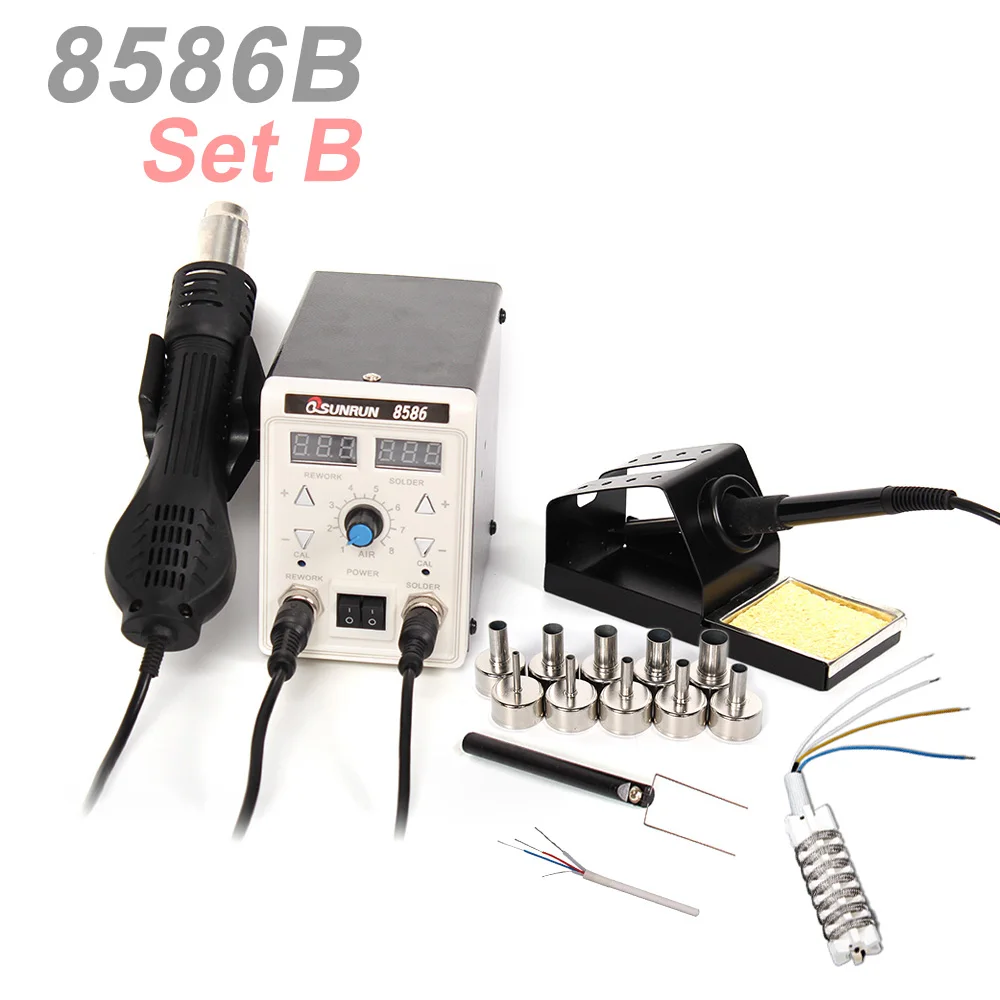 Set B Новейший микро-usb адаптер 8586B с двойным цифровым дисплеем горячего воздуха Rewock станции, переделанные и припоя 2-в-1 8586D паяльная станция, обновленная версия 8586 - Цвет: Set B