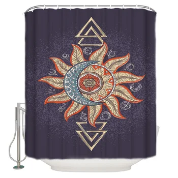 

Moon Sun Symbol Astrology Retro Style Triangle Pattern Shower Curtains Polyester Fabric Waterproof Bath Curtain