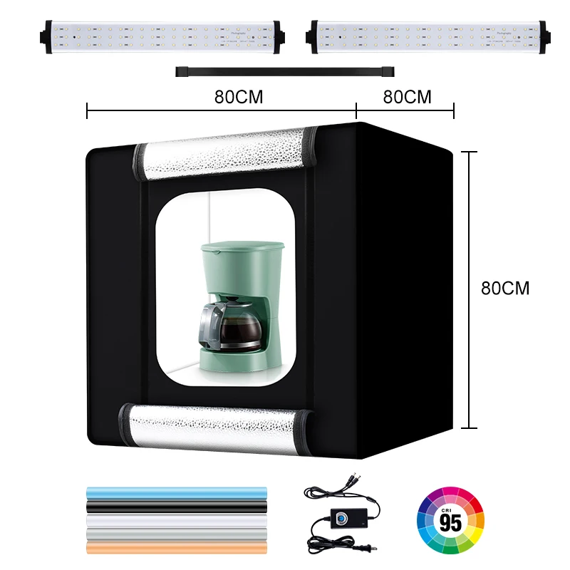 Dimmable Light Box 40/60/80CM Folding Photo Studio 5 Colors Backdrops 5500K Led Table Top Photography Lighting Shooting Tent Kit