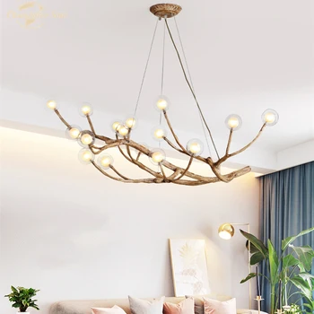 

Modern Rustic Tree Branch Glass Bubble Chandeliers Lights for Living Room Bedroom Restaurant Villa Nordic Resin Indoor Lamp