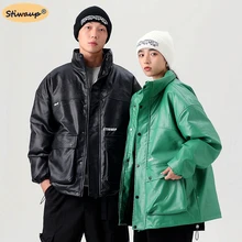 

Branded Men's Winter Leather Jacket Clothing Letter Embroidery Casual Couple Faux Fur Trench Coat Streetwear Men Clothes on Sale