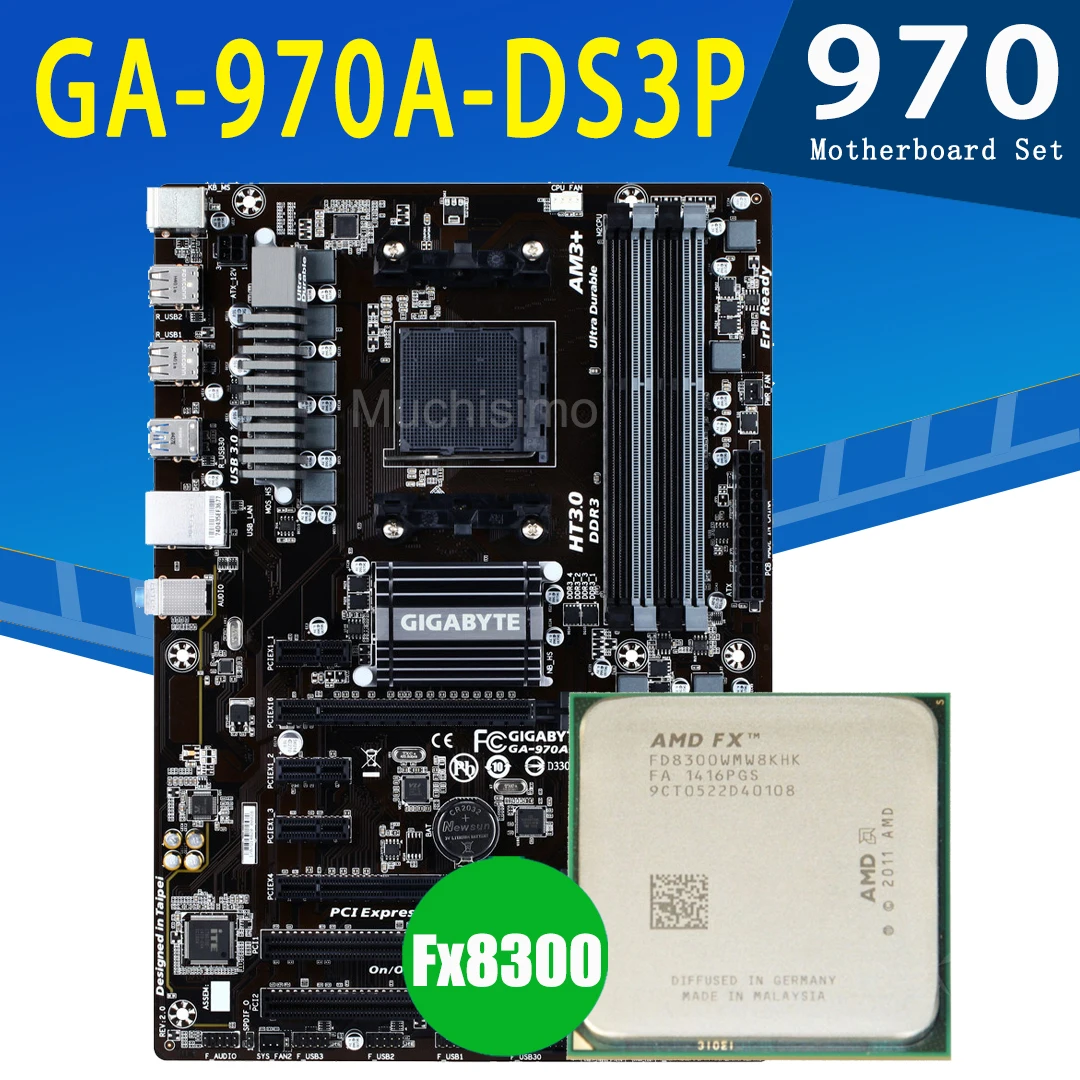 Разъем AM3 + Gigabyte 970A-DS3P материнская плата с AMD FX-8300 системная 3 ГГц 8 ядер Мб ПК 970