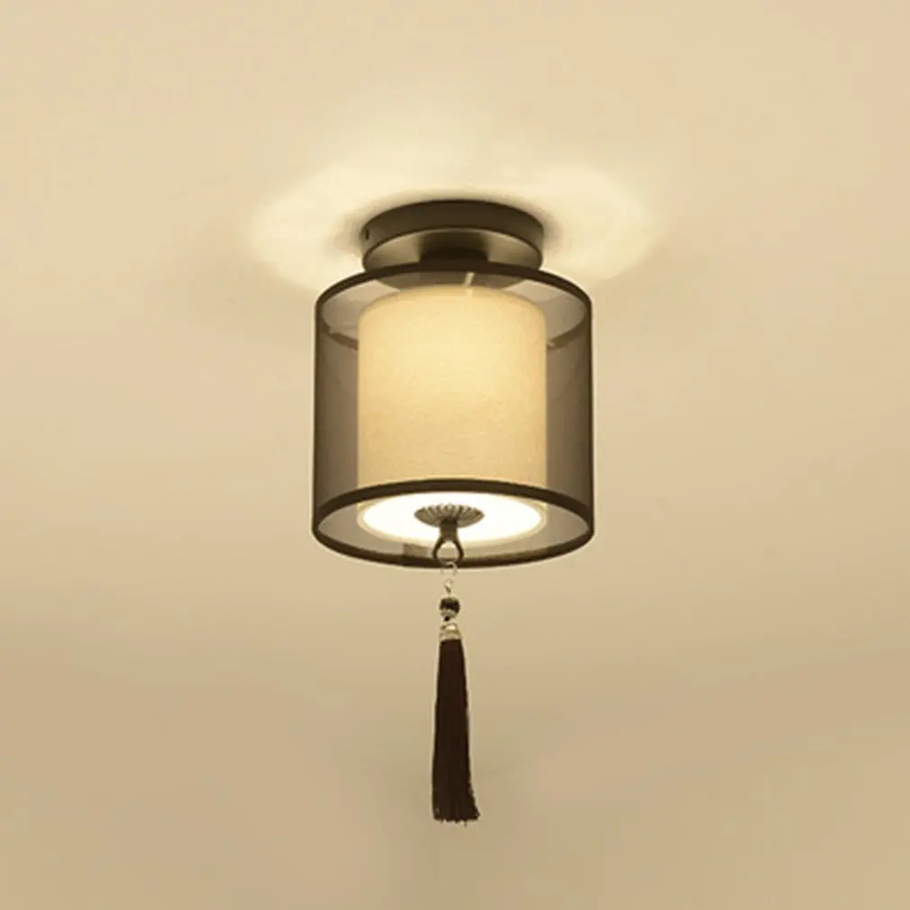 

Traditional Chinese Led Ceiling Light Lamp Hallway Bedroom Living Room Hotel Decorative Lights Fabric Lampshade Ceiling Lamp