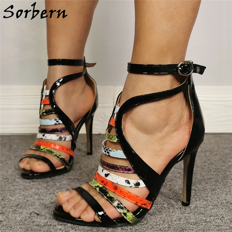 

Sorbern Colorful Snake Print Sandals Women High Heel Back Zipper Stilettos Summer Shoes Women 2020 Custom Color Stripper Shoes