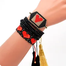 Go2boho MIYUKI браслет для женщин Pulseras Mujer Moda богемный красный браслет с кисточкой-сердцем ювелирные изделия с кристаллами ручной работы дизайн