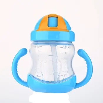 

280ml Baby Bottle Drinking Straw Milk Fruit Juice Water Feeding Kids Infant Silicone Milk Nibbler Safe Drink Bottle Handle Spout