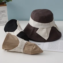 

Pure cotton cap Women's Sun Hat Big Bow Wide Brim Floppy Summer Hats Beach Panama Elegant Retro Sun Protection Visor Femme Cap