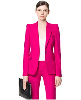 

Fuchsia Notch Lapel 2 PCs Women Pant Suits Jacket+Pants Women Business Womens Pantsuit Office Female Trouser Suit Custom Made