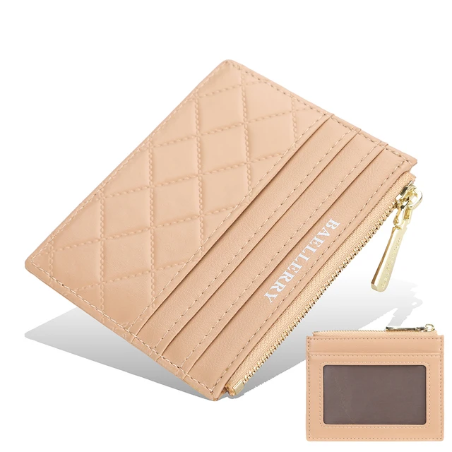 Women Small Wallet Credit Multi-Card Holder Package Fashion PU Function Zipper Ultra-Thin Organizer Case Student Lady Coin Purse Khaki