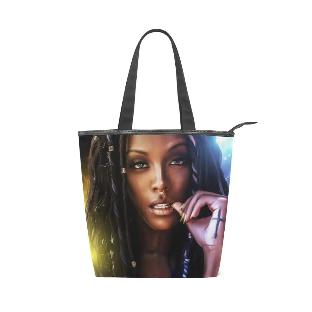

ALAZA Handbag Tote Afro Girls Black Women's Shoulder Canvas Beach Bag Foldable Reusable Shopping Crossbody Messenger Canvas bags