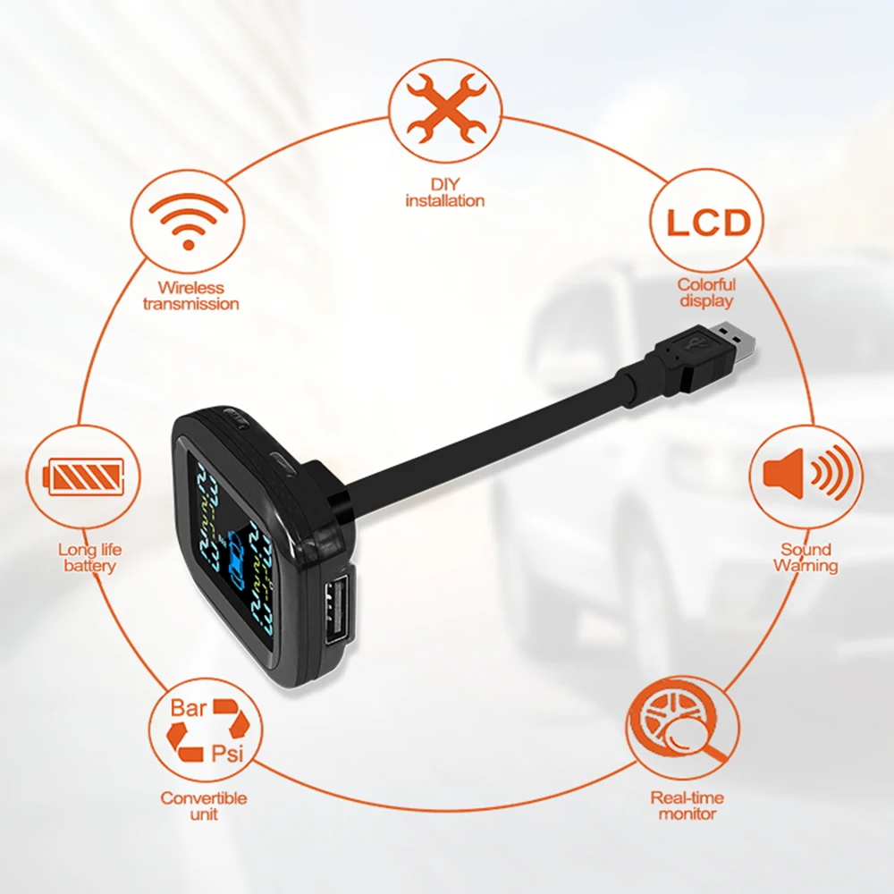 

TP730 Car TPMS Tire Pressure Monitoring System cigarette lighter Digital LCD Display Auto Security Alarm Systems Tyre Pressure 8