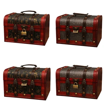 

Women Girls Ring Necklace Chinese Style Retro Treasure Vintage Wooden Treasure Case Jewelry Storage Box Holder Organizer