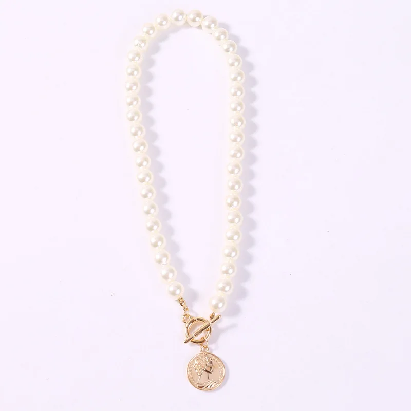 Новинка, модная золотая цепочка из монет, жемчужные ожерелья, геометрические Кристальные подвески, ожерелья для женщин, бусы, ожерелье бижутерия - Окраска металла: BMN645