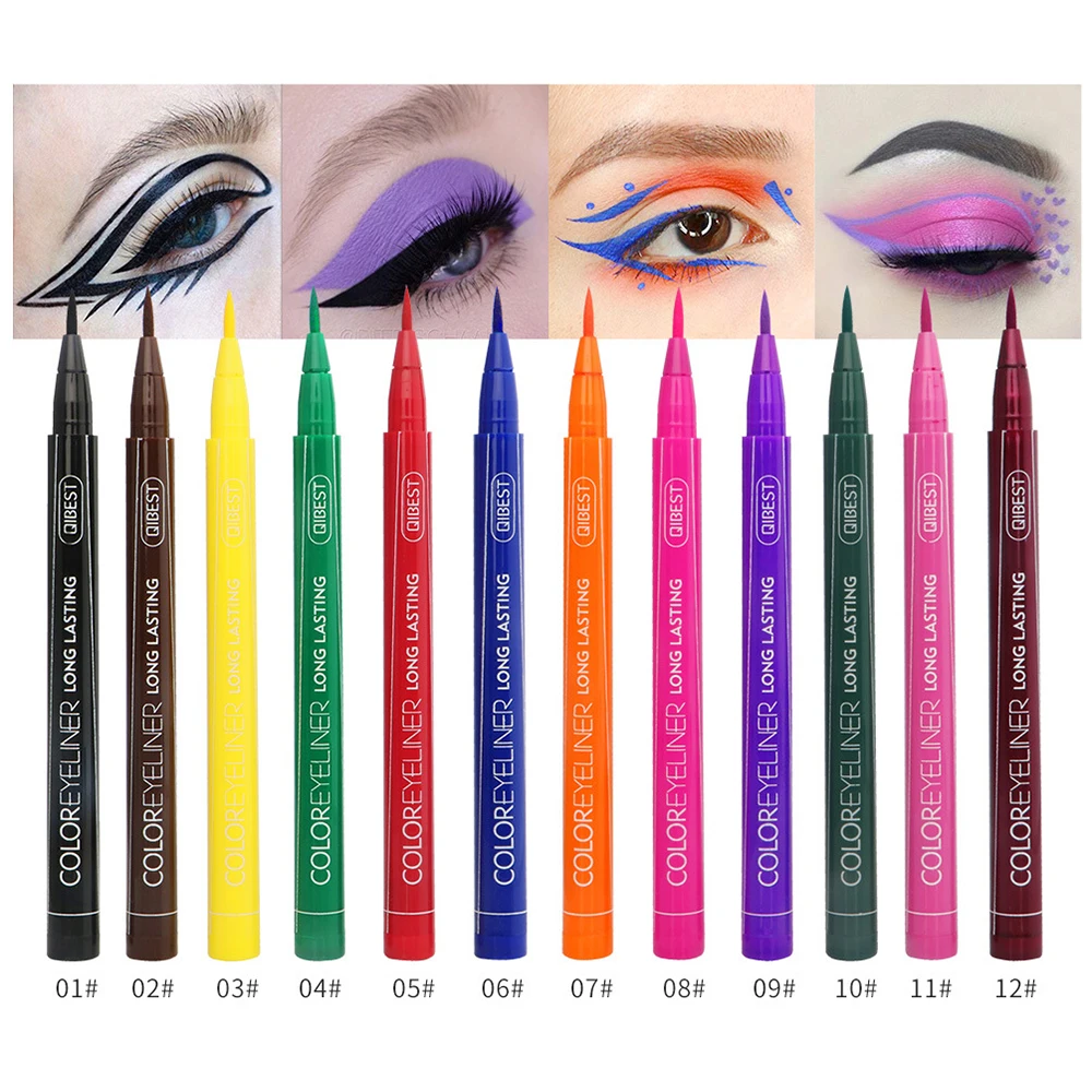12 delineador de Color líquido impermeable, fácil de usar que mate de trazador de líneas del ojo rojo verde azul Blanco marrón dorado Eyliner