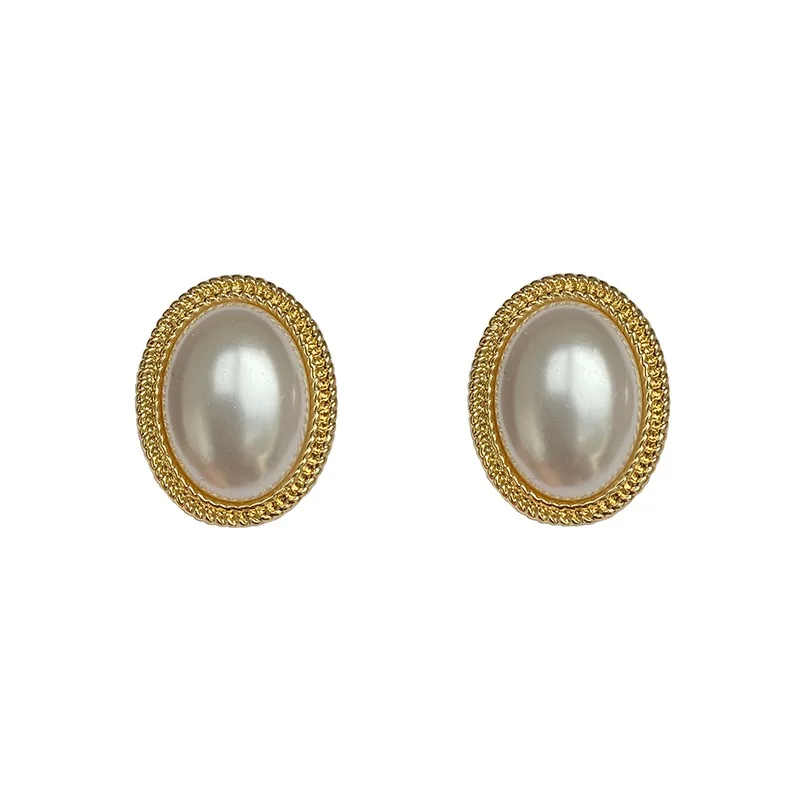 Imitation Pearl Zircon Retro Elegant Irregular Oval Square Hollow Out Earrings for Women Party Autumn Winter Jewelry
