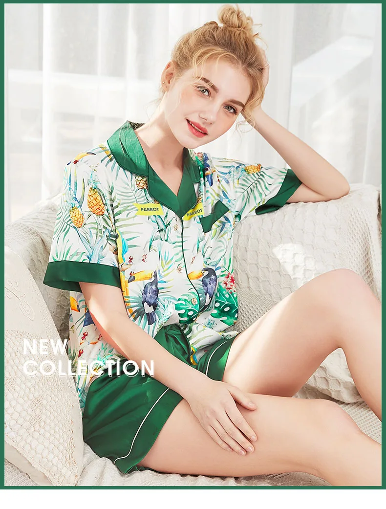 New spring and summer silk pajama ladies new short-sleeved shorts home wear two-piece set