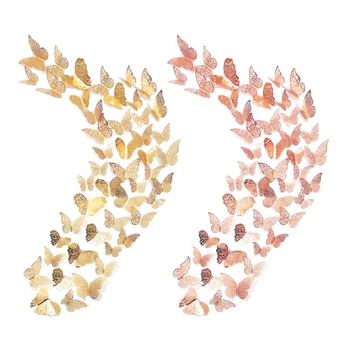 

96 Pcs Butterfly Wall Stickers Decorations Metallic Art Sticker DIY Murals Gift,48 Pcs Champagne & 48 Pcs Rose Gold