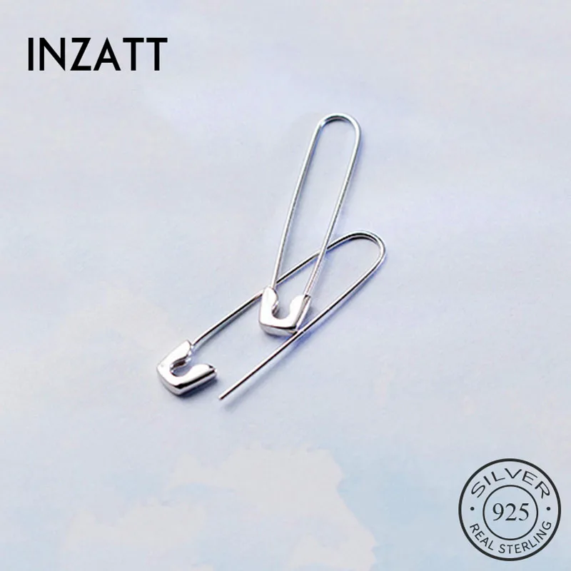 

INZATT Real 925 Sterling Silve Geometric pin Hoop Earrings For Fashion Women Party Minimalist Fine Jewelry 2019 Accessories