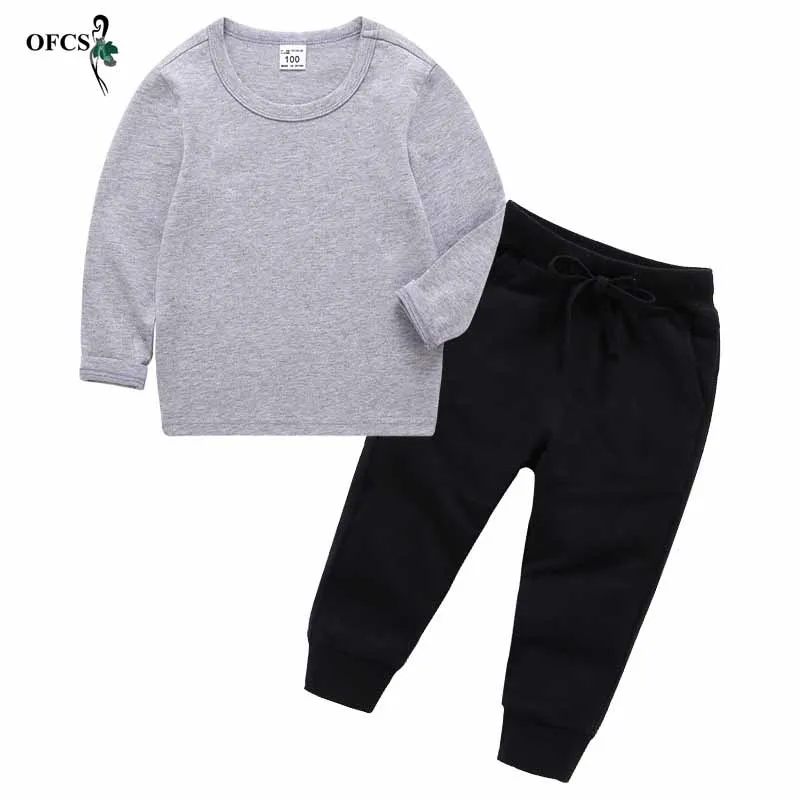 Gray add Black Для мальчиков ясельного возраста одежда для детей осенние Детский костюм Комплекты для мальчиков костюм, Детские комплекты, футболка+ спортивные брюки для маленьких детей для от 2 до 12 лет Мягкие штаны 2 шт./компл - Цвет: Gray add Black