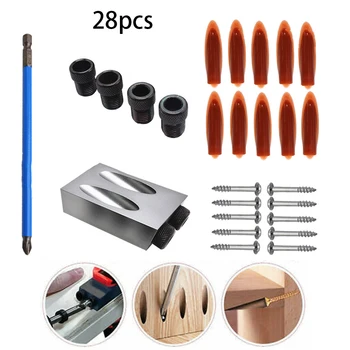 

28pcs Pocket Hole Jig15° Angle 6/8/10mm Adapter Drill Woodworking Guide Set