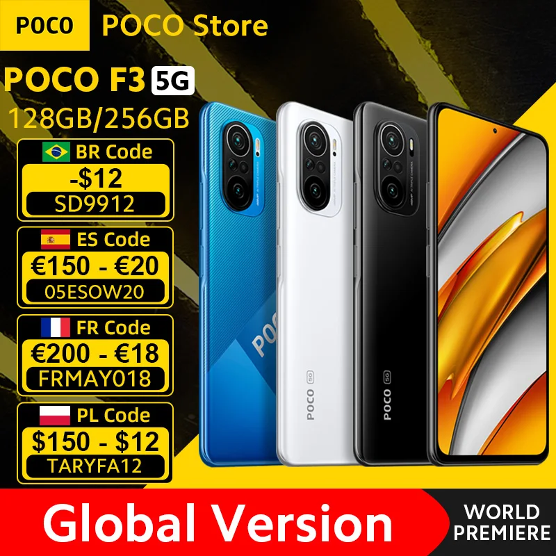 Teléfono Inteligente POCO F3 5G, versión Global, Snapdragon 870, 128GB/256GB, 6,67 , 120Hz, E4, AMOLED, Dolby ATM, NFC