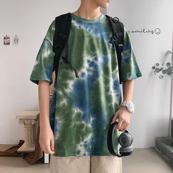 

Tie-dye T Shirt Men's Fashion Printing Casual Cotton Short-sleeved T-shirt Men Streetwear Loose Hip Hop Camo Tshirt Mens