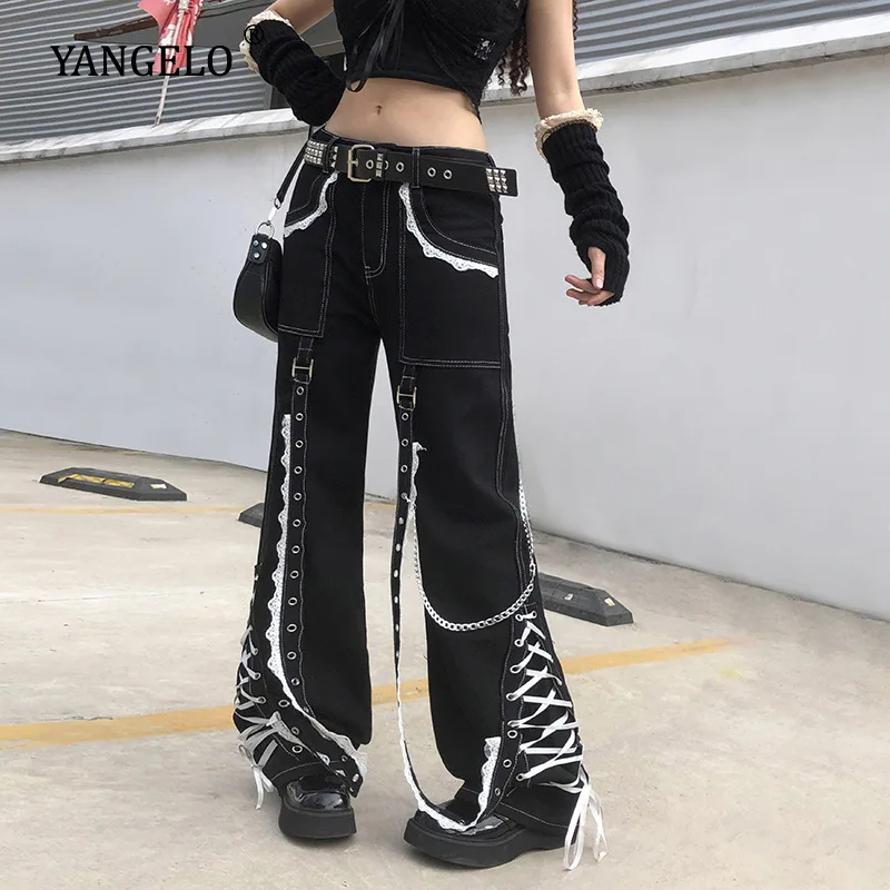 Yangelo Grunge Punk Eyelet Buckle Black 