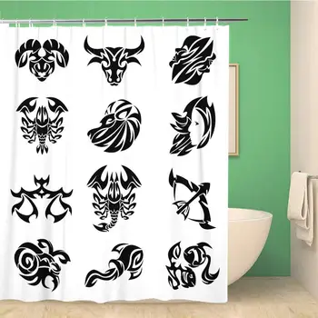 

Bathroom Shower Curtain Tattoo Tribal Signs of The Zodiac White Arrow Bow Polyester Fabric 72x72 inches Waterproof Bath Curtain