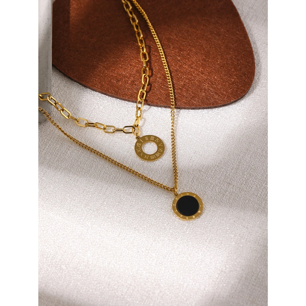 Fashion Double Sided Black White Shell Pendant Necklace Stainless Steel - Image 3