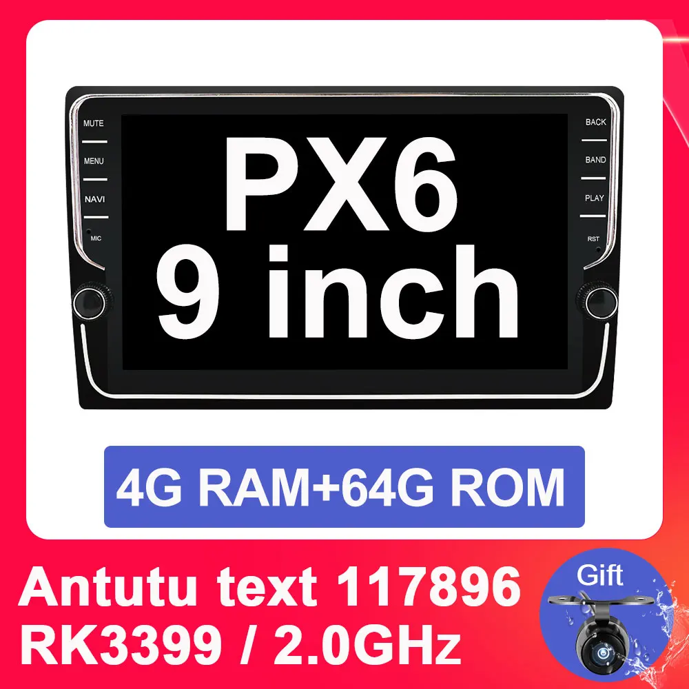 9 inch PX6 4G 64G Eunavi ips Универсальный " 2 Din Android 9,0 автомобильный Радио Стерео gps навигация головное устройство рулевое колесо управление 1024*600 сенсорный экран - Цвет: 9 inch PX6 4G 64G