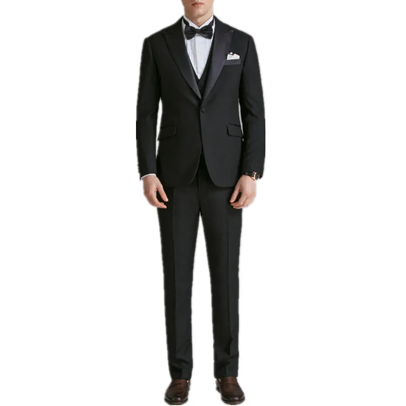 

New Arrival Men's Blazers Set Groomsmen Peak Black Groom Tuxedos Men Suits Wedding Best Man Blazer (Jacket+Pants+Vest)