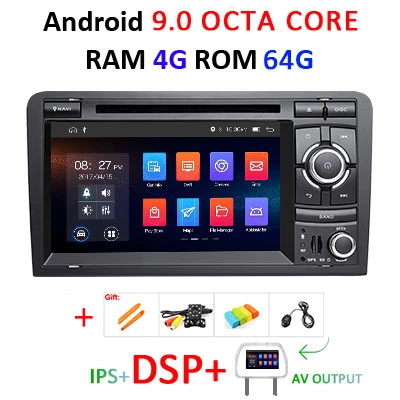 DSP ips Android 9,0 4G 64G 2 DIN Автомобильный gps для Audi A3 8P 2003-2012 S3 2006-2012 RS3 Sportback навигация Радио стерео dvd-плеер - Цвет: 4G 64G IPS DSP AVOUT