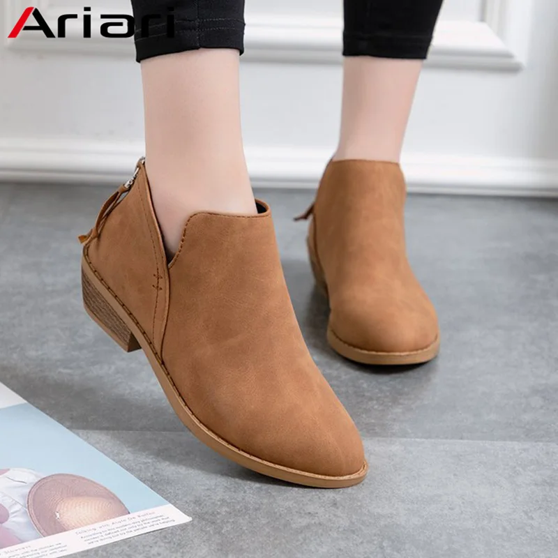 

Ariari 2019 New Autumn Women Shoes Fashion Round Toe Middle Heel Ankle Boots Non-slip Wear-resistant Winter Booties Plus Size