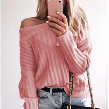 

2019 Autumn Women Sweaters Pullovers Fashion O-Neck Loose Tops Solid Color Long Sleeve Knitted Sweater Casual Sweaters Ladies