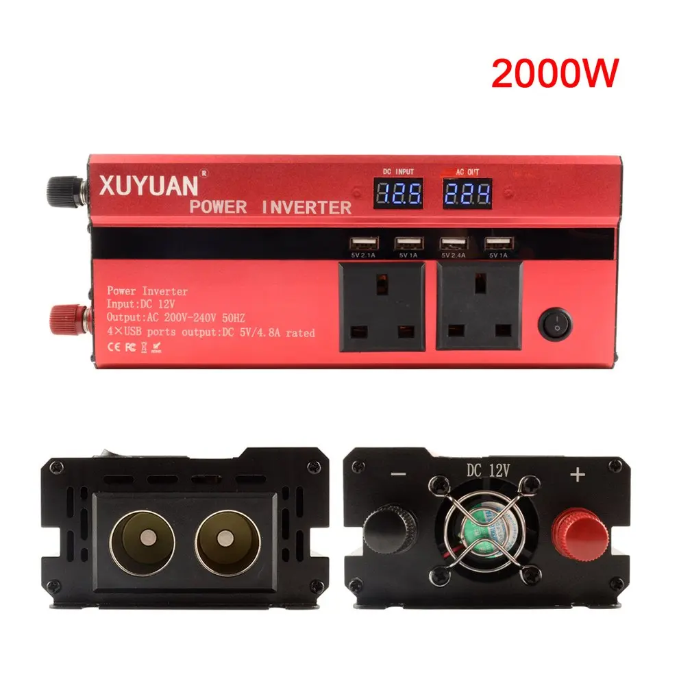 

XUYUAN 2000W Car Power Inverter DC 12V To AC 220V Converter USB Charger Adapter Portable Auto Modified Save UK Plug Hot