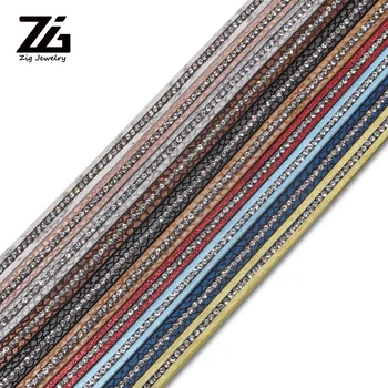 

ZG 5mm pattern rhinestone leather rope DIY jewelry discovery accessories fashion bracelet making materials