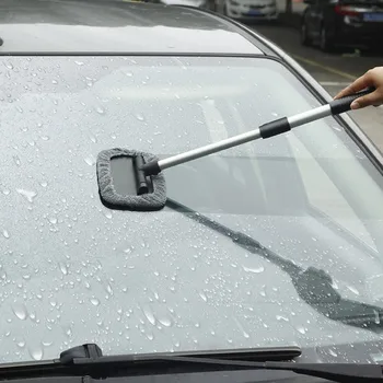 

Windshield Cleaning Tool with Extendable Handle Brush Reusable Washable Microfiber Pads Absorbent Car Drying Towel
