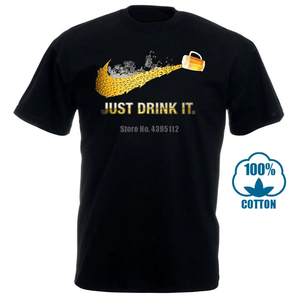 Футболка с надписью «Beer Just Drink It», Мужская черная хлопковая футболка с коротким рукавом в стиле хип-хоп, футболки с принтом, Новое поступление, мужские 012201