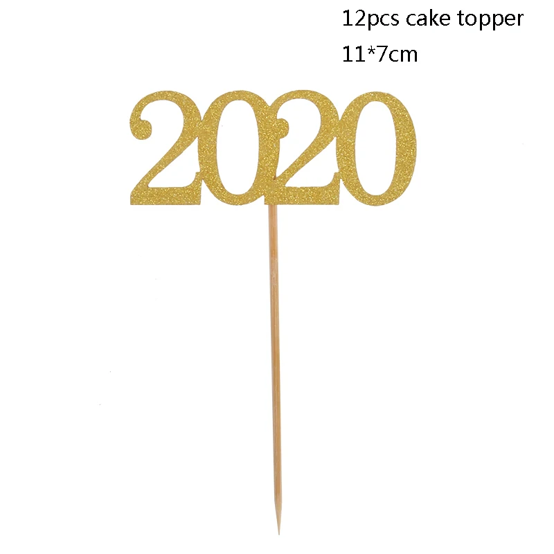happy new year balloons banner photo booth props new year eve party decoration garland cake topper new year supplies - Цвет: 12pcs cake topper