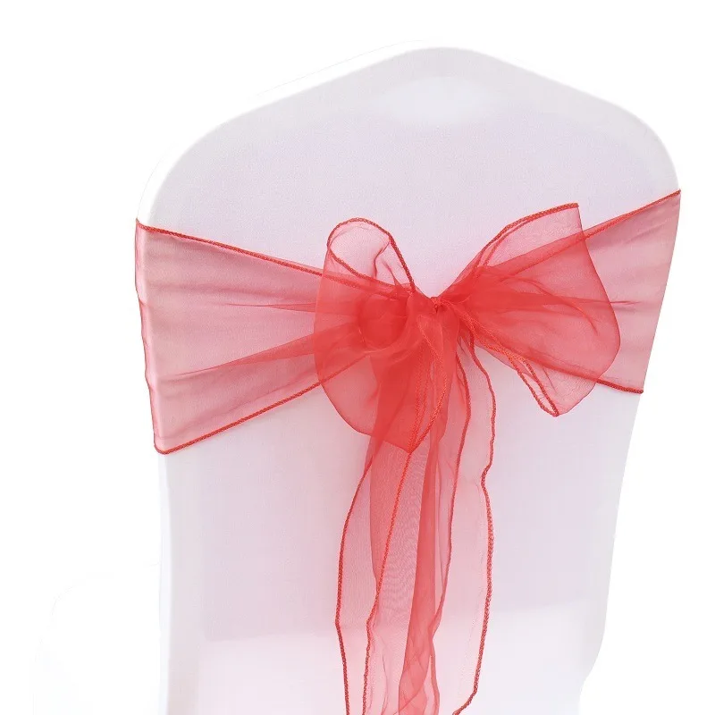 100pcs/set Chair Decoration Wedding Chair Organza Fabric Knot Cover Decoration Chairs Bow Band Belt Ties for Weddings Banquet