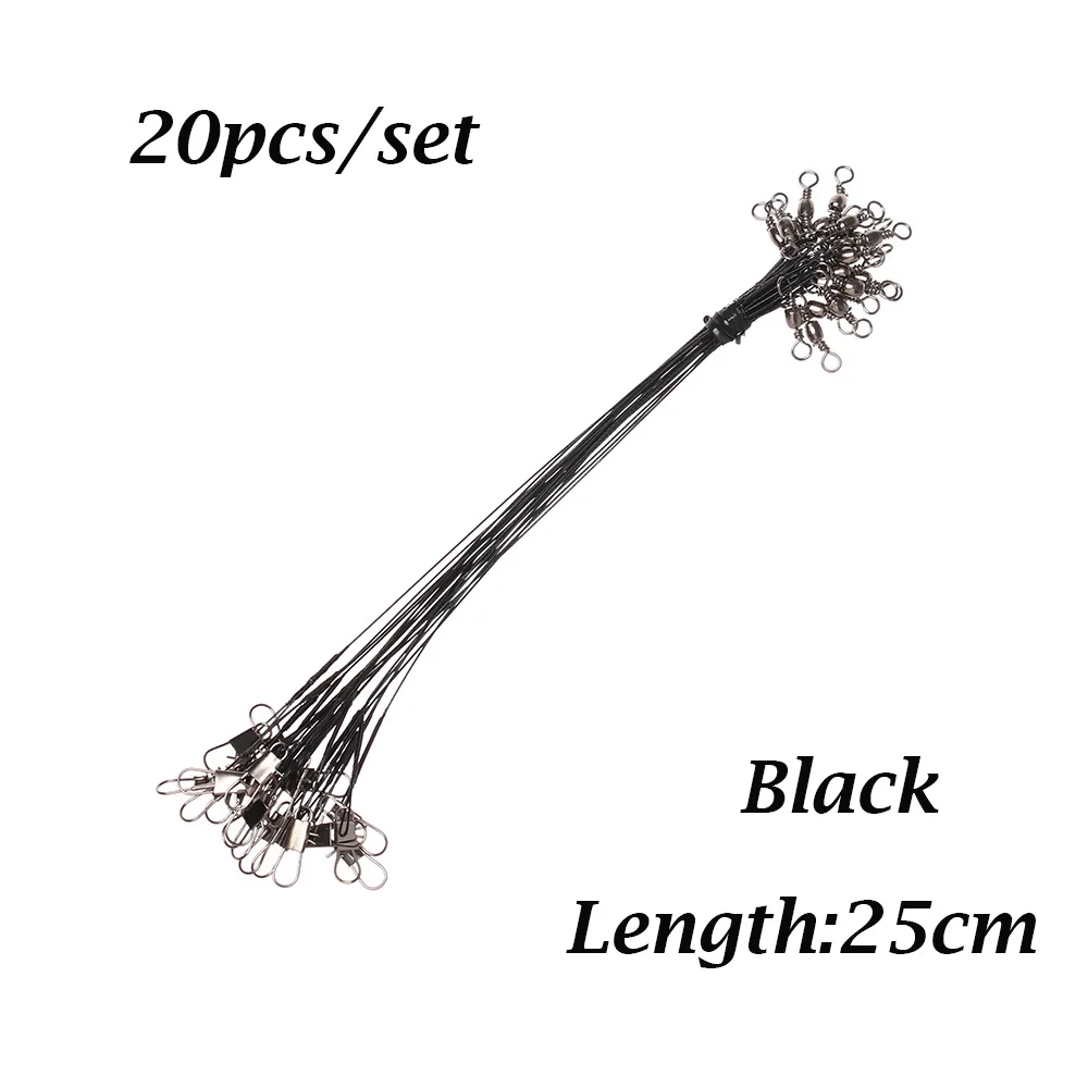 25cm black 20 шт./компл. 4 размера Стальная проволока лидер с шарнирным соединением для рыболовного грузила линия Olta Leadcore поводок рыболовные принадлежности, каблук 15 см, 20 см, 25 см, 30 см - Цвет: 25cm black