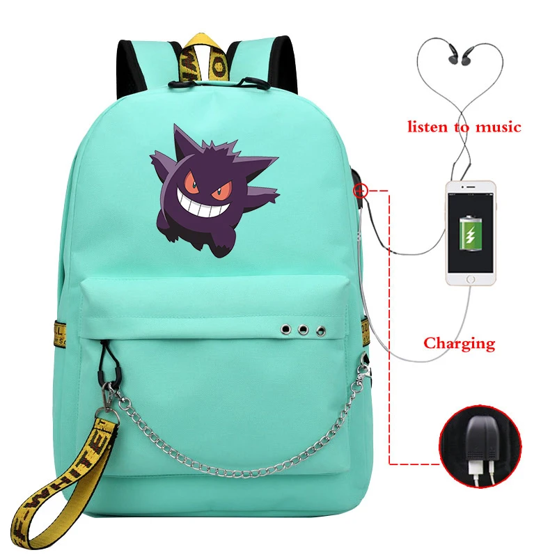 Mochila Pokemon Charizard Gengar Backpack Women Backpack School Bags for Teenage Girls Usb Charge Laptop Backpack Travel Bagpack